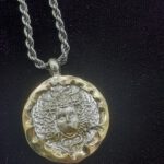 Amazing 925 Sterling Silver & 14 Karat Gold Medusa Pendant