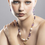 Gorgeous designer Jumbo pearl & Wild Amethyst necklace with Gold beads