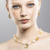 Elegant wild citrine & Jumbo pearl designer necklace with Gold hammer finish pendant