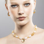 Elegant wild citrine & Jumbo pearl designer necklace with Gold hammer finish pendant