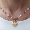 Gold pomegranate set with Mother of pearl on hand made beaded necklace