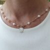 Hammer finish 925 Sterling silver pomegranate on designer beaded Pearl & sun stone necklace