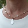 Faceted sun stone, fresh water pearl & Gold beads with 925 Sterling silver hammered nugget pendant