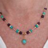 Beaded Turquoise Amethyst & Gold necklace with Gold turquoise designer pendant