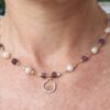 925 Sterling Silver Pomegranate pendant on Silver beaded necklace with Pearl & Amethyst