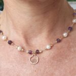 925 Sterling Silver Pomegranate pendant on Silver beaded necklace with Pearl & Amethyst