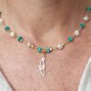 Beaded 925 Sterling silver, Turquoise and Pearl necklace with Map of Israel pendant