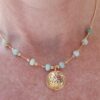 Beautiful hammer fish Gold pendant on Gold filled chain beaded with faceted Amazonite