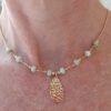 Hammer finish Golden nugget pendant on Amazonite semi precious stone Gold filled chain necklace
