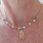 Hammer finish Golden nugget pendant on Amazonite semi precious stone Gold filled chain necklace