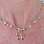 Two tone Gold & Silver Amazonite necklace with Gold flower pendant