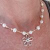 Fresh water Pearl Beaded necklace with Sterling Silver Flower pendant