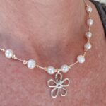 Fresh water Pearl Beaded necklace with Sterling Silver Flower pendant