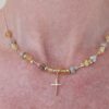 Hand made glamour necklace made with Citrine, Yellow Opal, Agate & Gold beads with delicate cross pendant