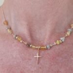 Hand made glamour necklace made with Citrine, Yellow Opal, Agate & Gold beads with delicate cross pendant