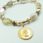 Beautifully made decorative Gold coin bracelet with chunky wild smoky nuggets & unique pearls