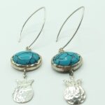Hand made 925 sterling silver Oval Turquoise earrings with Pomegranate